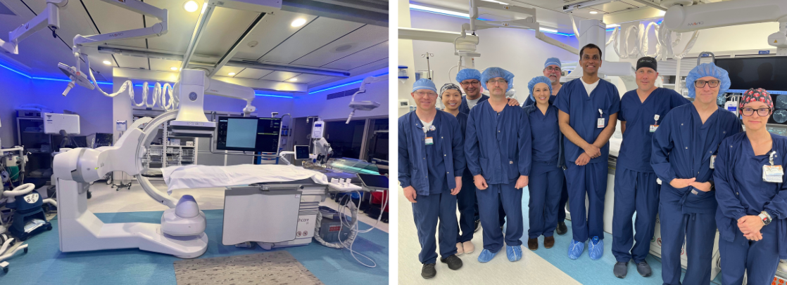 Photo of the new cath lab and a photo of cardiac staff Photo of the new cath lab and a photo of cardiac staff