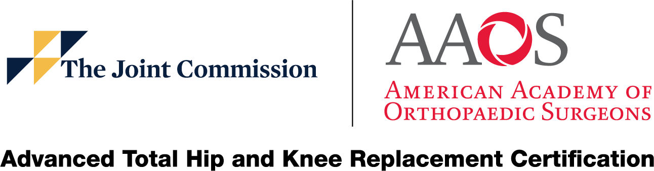 Logos: Advanced Total Hip and Knee Replacement Certification, The Joint Commision, and American Academy of Orthopaedic Surgeons