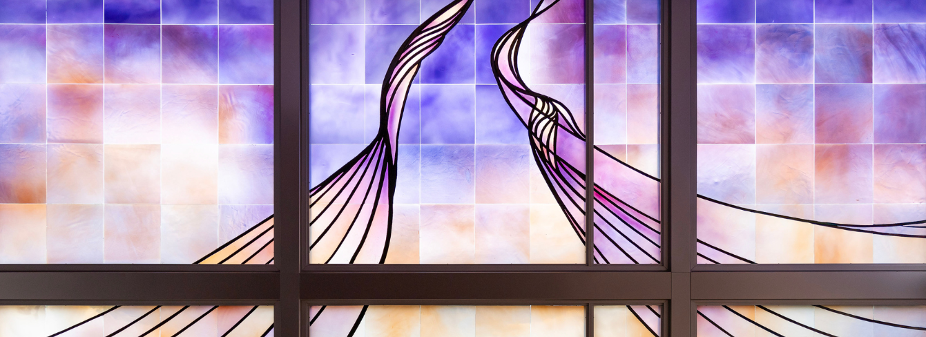 Ribbon of Hope Stained Glass in the Swanson Family Chapel Ribbon of Hope Stained Glass in the Swanson Family Chapel