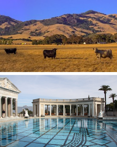 Top: Hearst Ranch; Bottom: The Neptune Pool at Hearst Castle