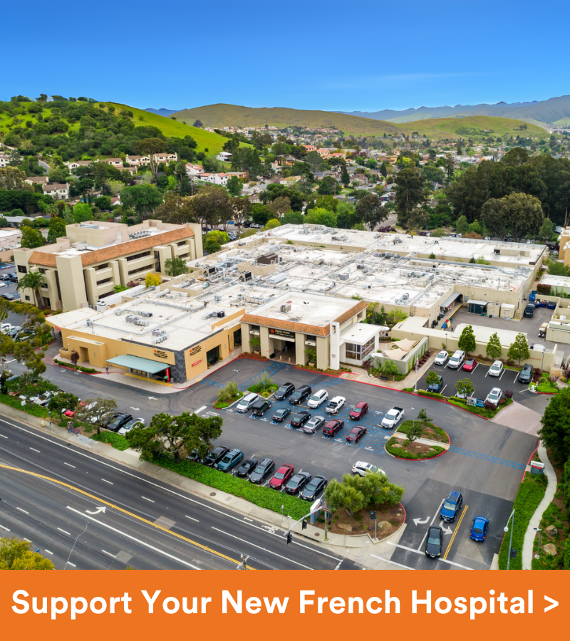 Image of French Hospital. Copy reads "Support Your New French Hospital".