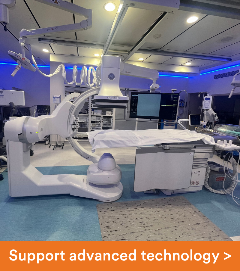 Technology and equipment in a French Hospital surgery suite. Copy reads. Support advanced technology.