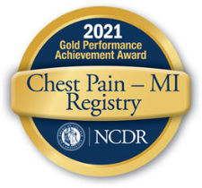 Logo for the American College of Cardiology’s NCDR Chest Pain  ̶  MI Registry Gold Performance Achievement Award for 2021