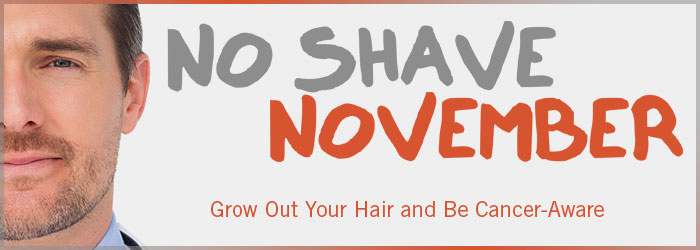 No Shave November logo showing man's face with facial hair